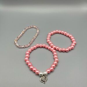 🆕 Pink and Silver Beaded Bracelet Set - Handmade #167